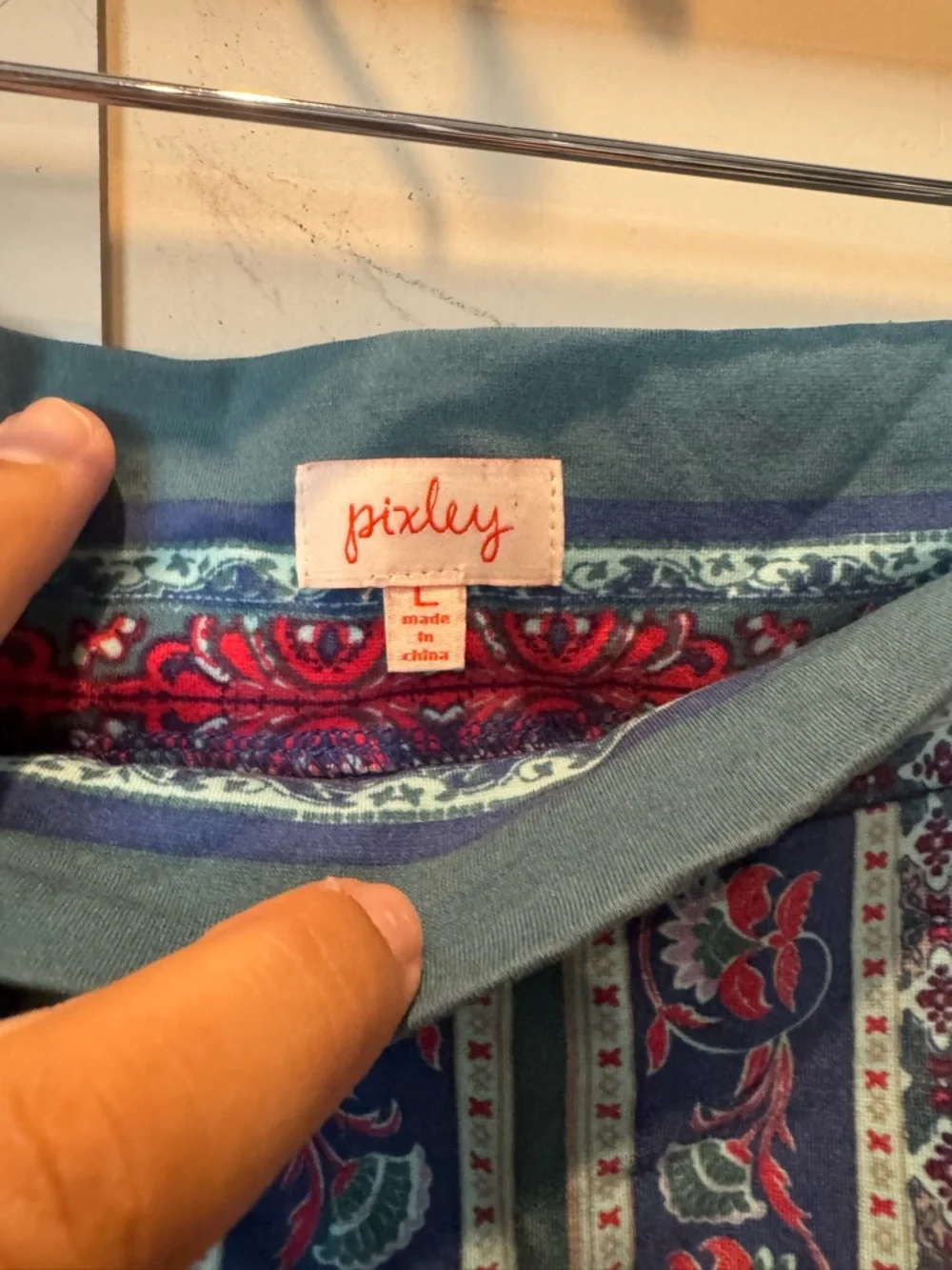 Pixley Blue Patterned Pencil Skirt with Pink Accents
